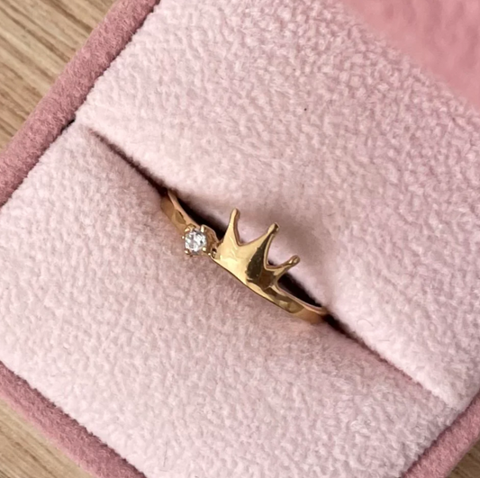 PLAIN RING WITH WHITE STONE AND CROWN 7.4MM YELLOW GOLD 18K COL SIZE 7 - 1.3GR