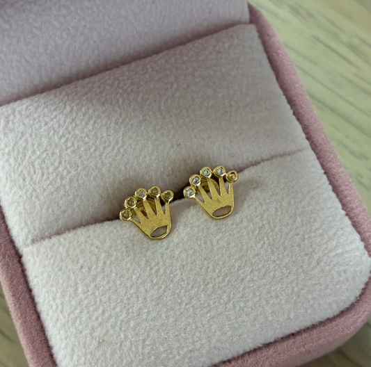 TOPOS CORONA SILUETA CON PIEDRAS BLANCAS 7.5MM ORO AMARILLO COL 18K - 1,02GR