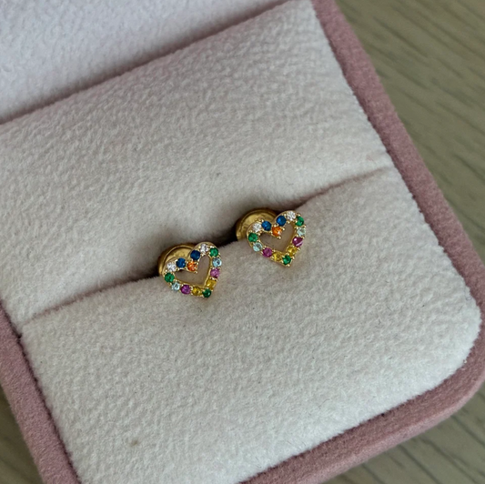 TOPOS SILUETA DE CORAZON PIEDRAS MULTICOLOR 5.5MM ORO AMARILLO COL 18K - 0,84GR