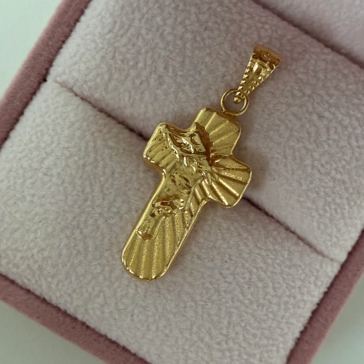 CHRIST FACE CROSS PENDANT 3CM 18K YELLOW GOLD - 1.22GR