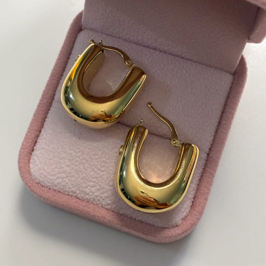 1.2CM SQUARE CONCH SHELL STYLE HOOP EARRINGS YELLOW GOLD ITALY 18K - 4.31GR