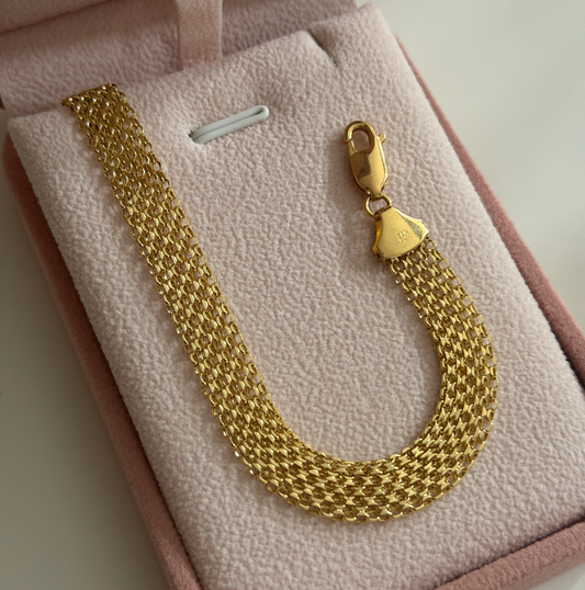 CHINESE BRACELET THREE RAILS 8.5MM HOLLOW YELLOW GOLD ITALY 18K 20CM - 4.7GR