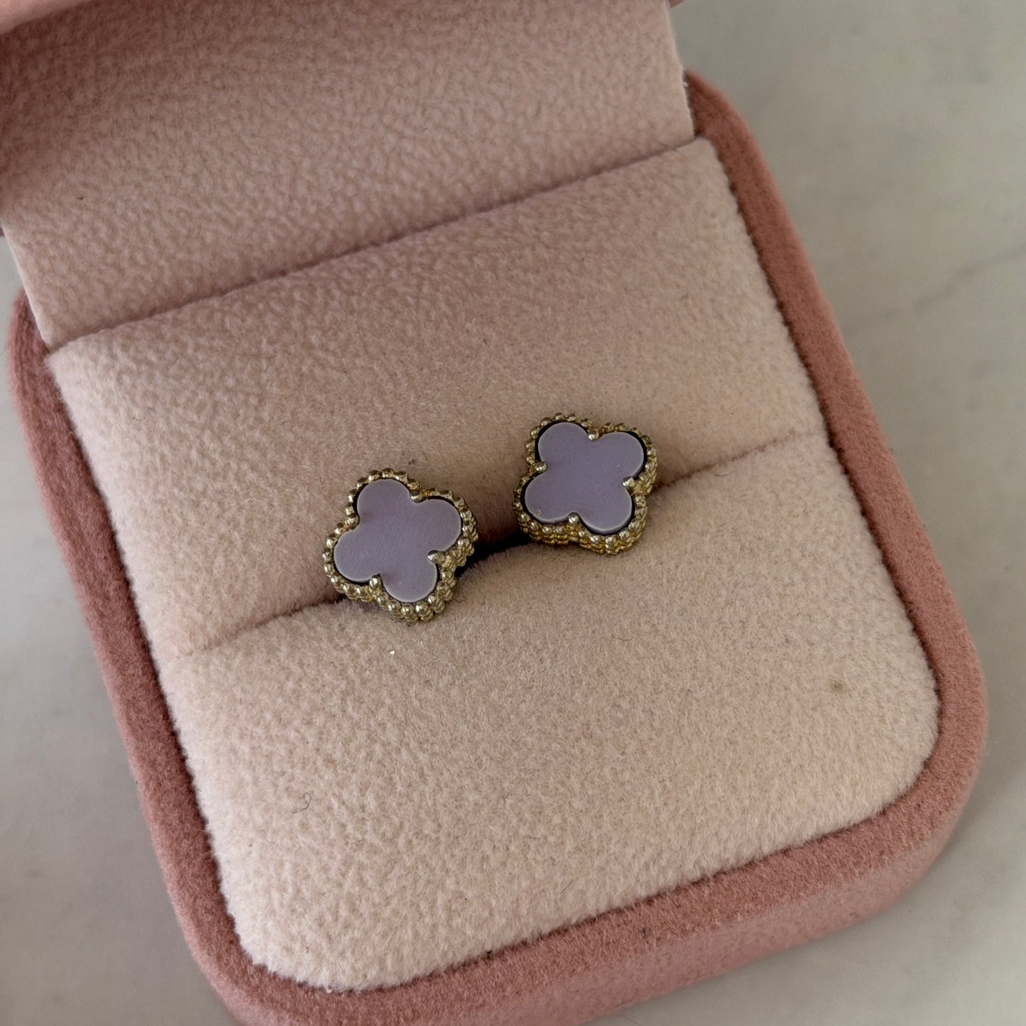 TOPOS MINI TREBOL PIEDRA LILA PLATA 925