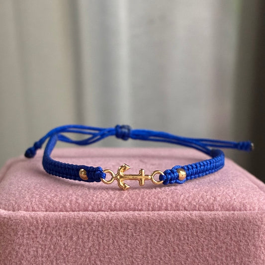 RED THREAD BRACELET WITH ANCHOR HARDWARE + 2 3M 18K YELLOW GOLD BALLS 0.35GR