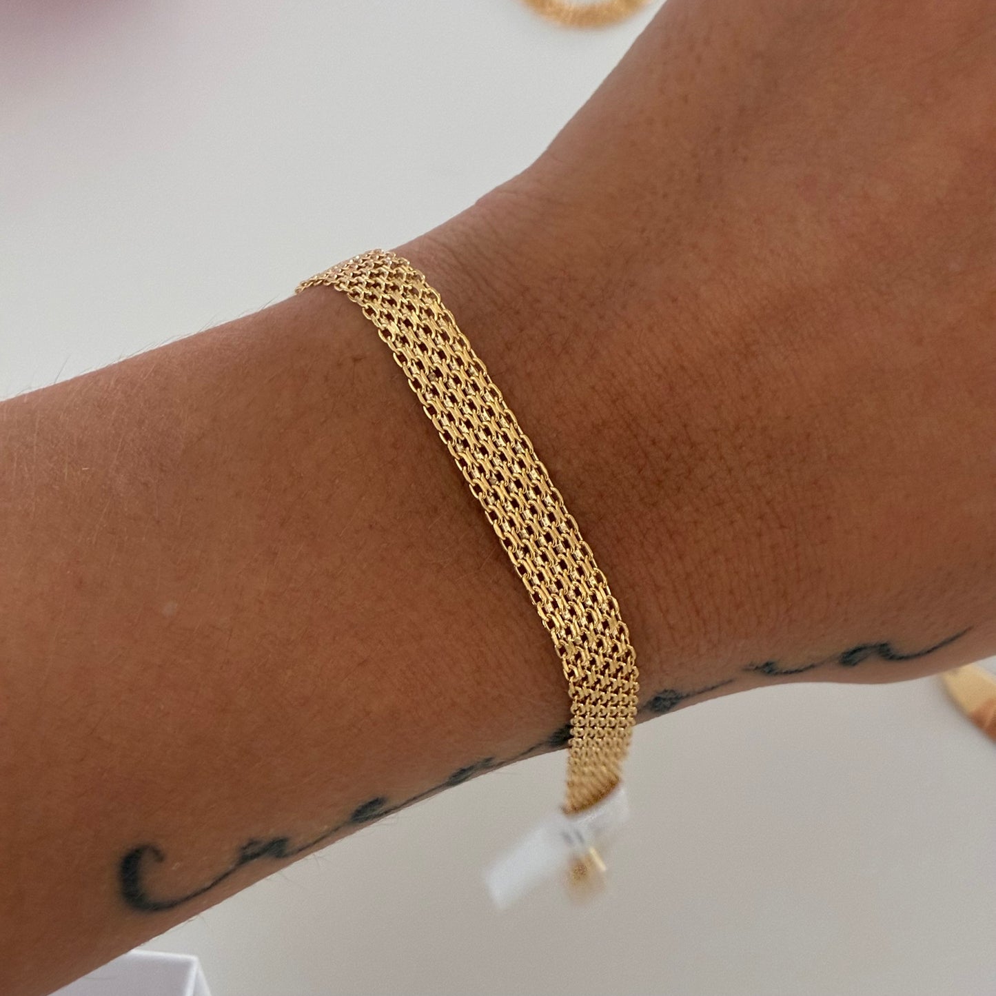 CHINESE THREE-ROAD BRACELET 7.5MM YELLOW GOLD ITALY 18K 21.5CM -5.29GR