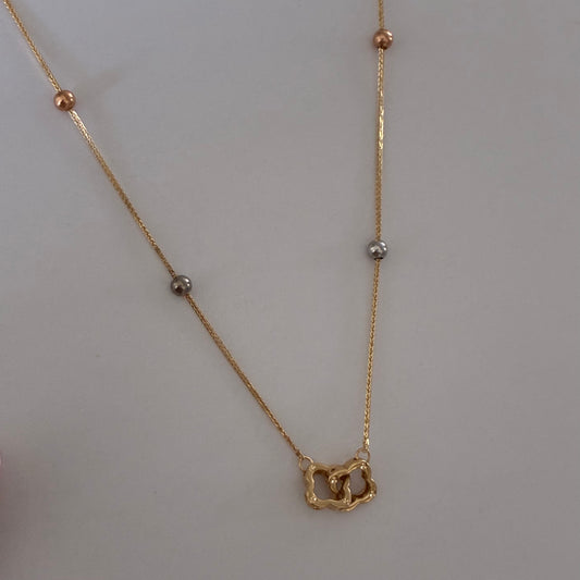 MINI FRANCO CHAIN ​​+ DIAMOND-CUT CLOVERS THREE 18K GOLD ITALY 42CM TO 45CM - 1.09GR