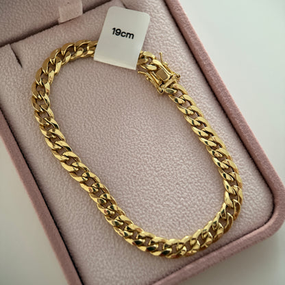 PULSERA CUBANA CON BROCHE CAJA 5.5MM ORO AMARILLO ITALY 18K 19CM - 5,17GR