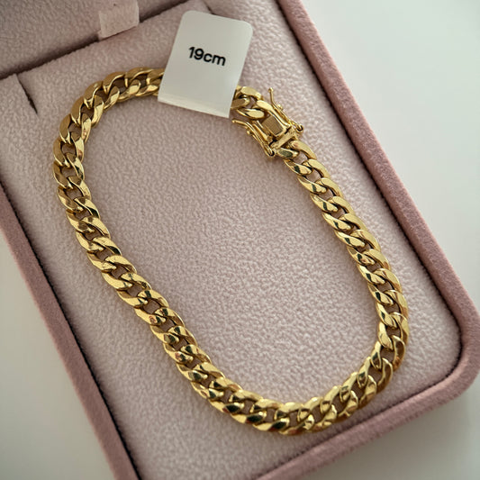PULSERA CUBANA CON BROCHE CAJA 5.5MM ORO AMARILLO ITALY 18K 18,5CM - 5,18GR
