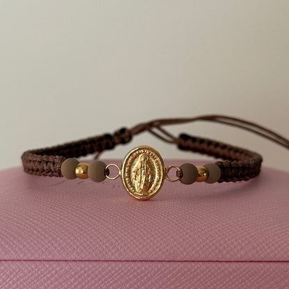 NUDE THREAD BRACELET VIRGIN OF THE MIRACULOUS + 2 BALLS 3M YELLOW GOLD 18K 0.7GR