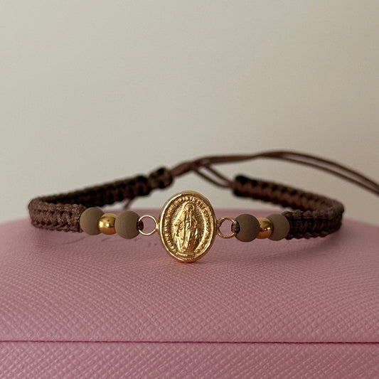 NUDE THREAD BRACELET VIRGIN OF THE MIRACULOUS + 2 BALLS 3M YELLOW GOLD 18K 0.7GR