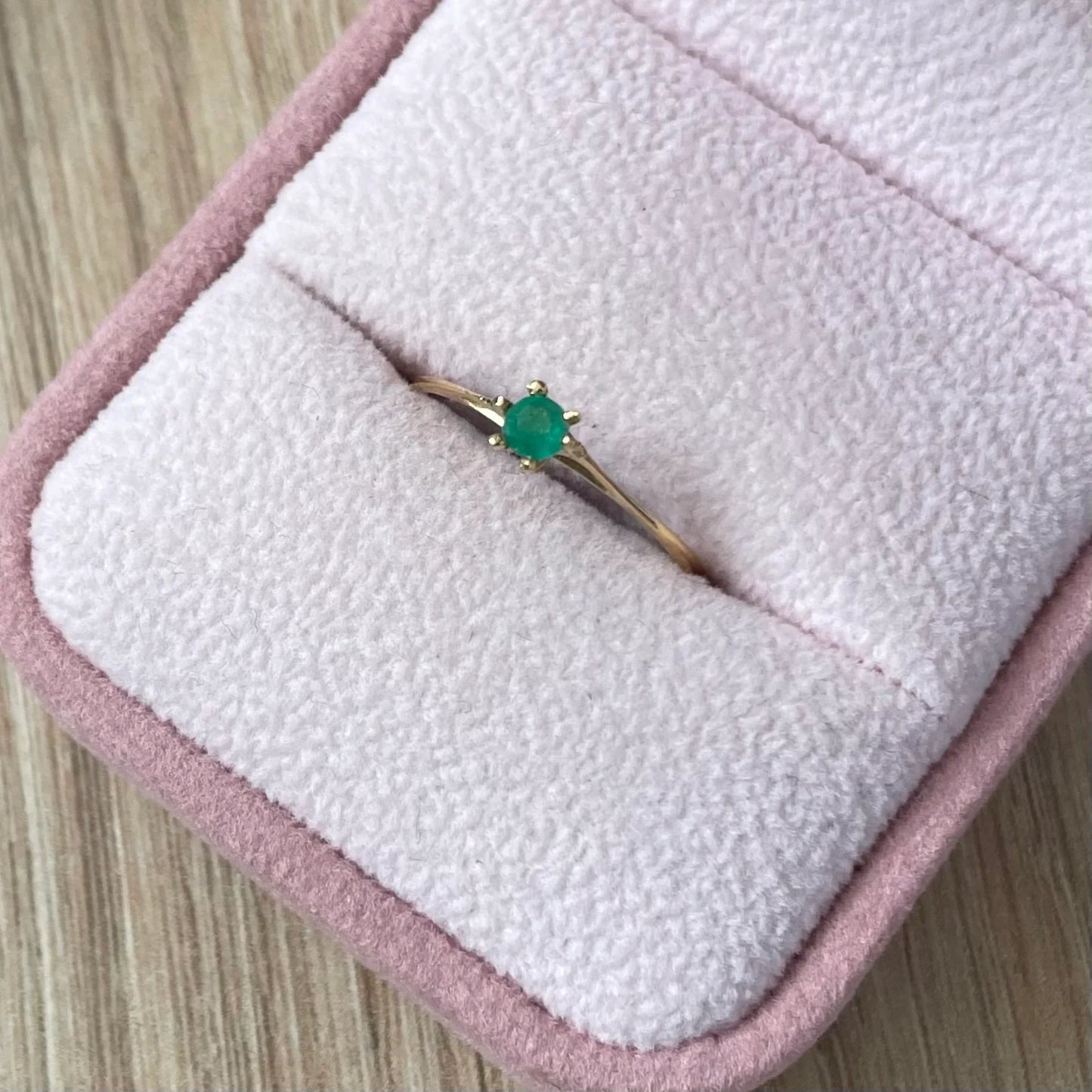 PLAIN SOLITAIRE RING 6 PRONGS + NATURAL EMERALD 3.1MM 18K YELLOW GOLD SIZE 6.5 -0.83GR