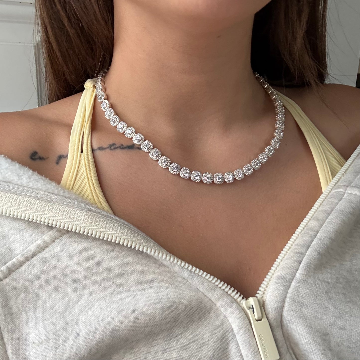 CADENA PRINCESS PIEDRAS BLANCAS 8MM PLATA 925 - 45CM