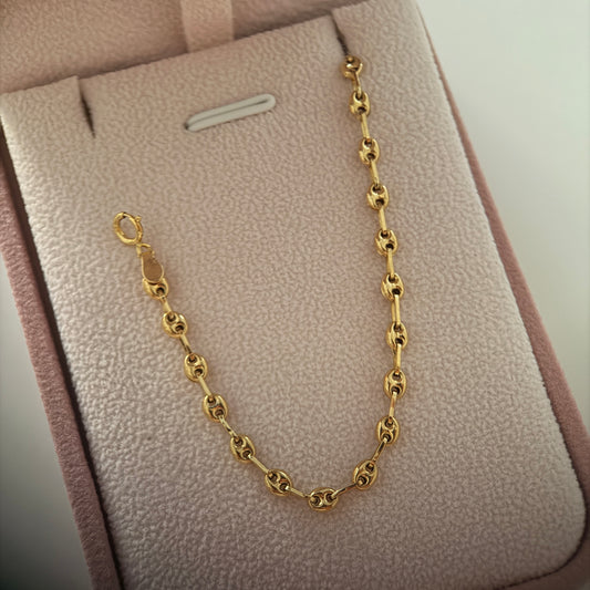 COFFEE BEAN BRACELET 3MM YELLOW GOLD 18K 19CM - 2.33GR