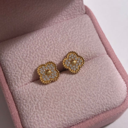 TOPOS TREBOL CIRCONES BLANCOS 10MM ORO AMARILLO 18K - 1,94GR