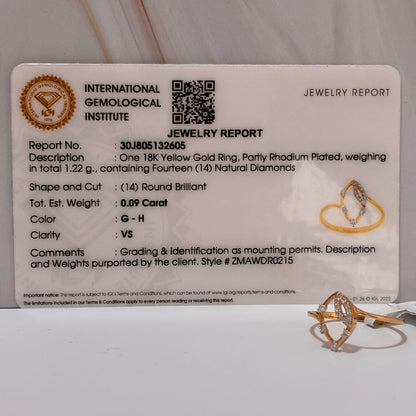 ANILLO CORAZON SILUETA FLOR DE LOTO NATURAL 0,09QTS ORO AMARILLO ITALY 18K TALLA 7 - 1,22GR