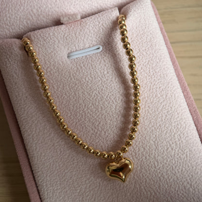 SMOOTH BALL CHAIN 3MM + SMOOTH HEART PENDANT YELLOW GOLD ITALY ESP 18K 43CM TO 46CM - 3.0GR