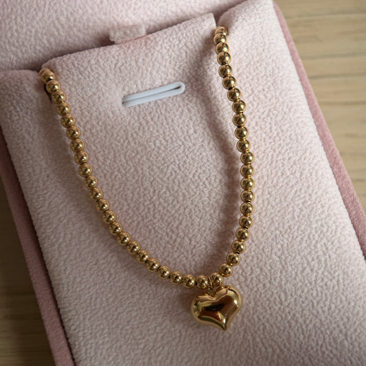 PULSERA BOLAS LISAS 3MM + DIJE CORAZON LISO ORO AMARILLO ITALY ESP 18K 17CM A 20CM - 1,54GR