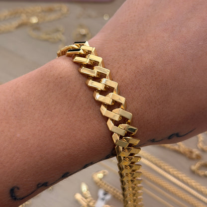 Hammered Cuban Bracelet 13mm Yellow Gold Italy 18K - 21cm 19.97g