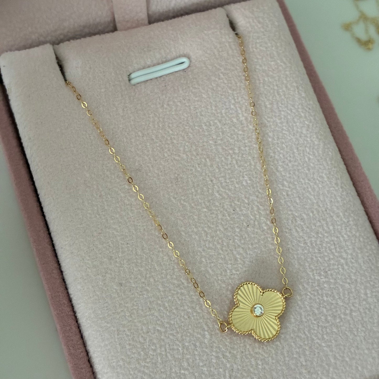 MINI ROLON BRACELET + DIAMOND SHAMROCK PENDANT WHITE STONE YELLOW GOLD ITALY 18K 16CM TO 19CM - 1.21GR