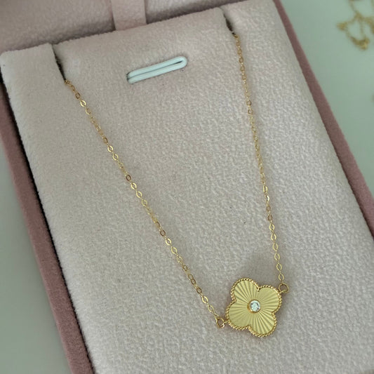 PULSERA MINI ROLON + DIJE TREBOL DIAMANTADO PIEDRA BLANCA ORO AMARILLO ITALY 18K 16CM A 19CM - 1,21GR