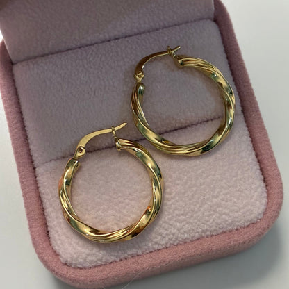 CANDONGAS TRENZADAS RAYADAS Y LISAS 1.7CM ORO AMARILLO COL 18K - 1,89GR