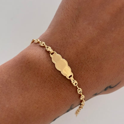 BABY BRACELET WITH CLOUD PLAQUE COFFEE BEAN 3MM 18K YELLOW GOLD 15CM - 2.0GR