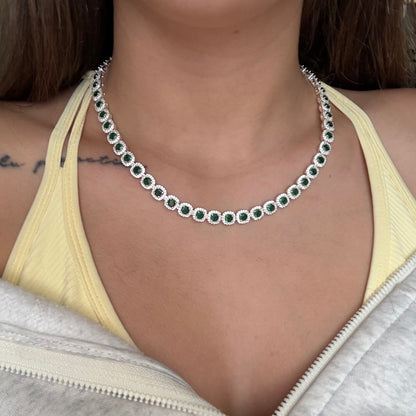 CADENA PRINCESS PIEDRAS BLANCAS Y VERDES 8MM PLATA 925 - 45CM