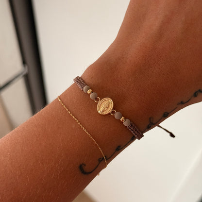 NUDE THREAD BRACELET VIRGIN OF THE MIRACULOUS + 2 BALLS 3M YELLOW GOLD 18K 0.7GR