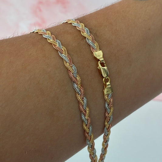 SEDUSA BRAIDED CHAIN ​​5MM THREE GOLD 18K ITALY 50CM - 10.36GR