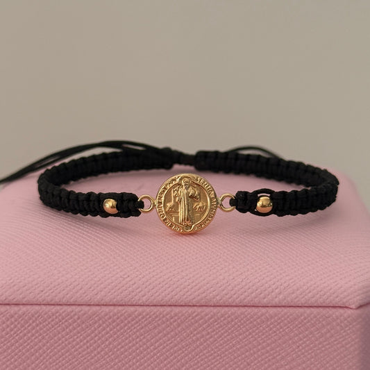 SAN BENITO BLACK THREAD BRACELET + 2 3M 18K YELLOW GOLD BALLS - 0.7GR