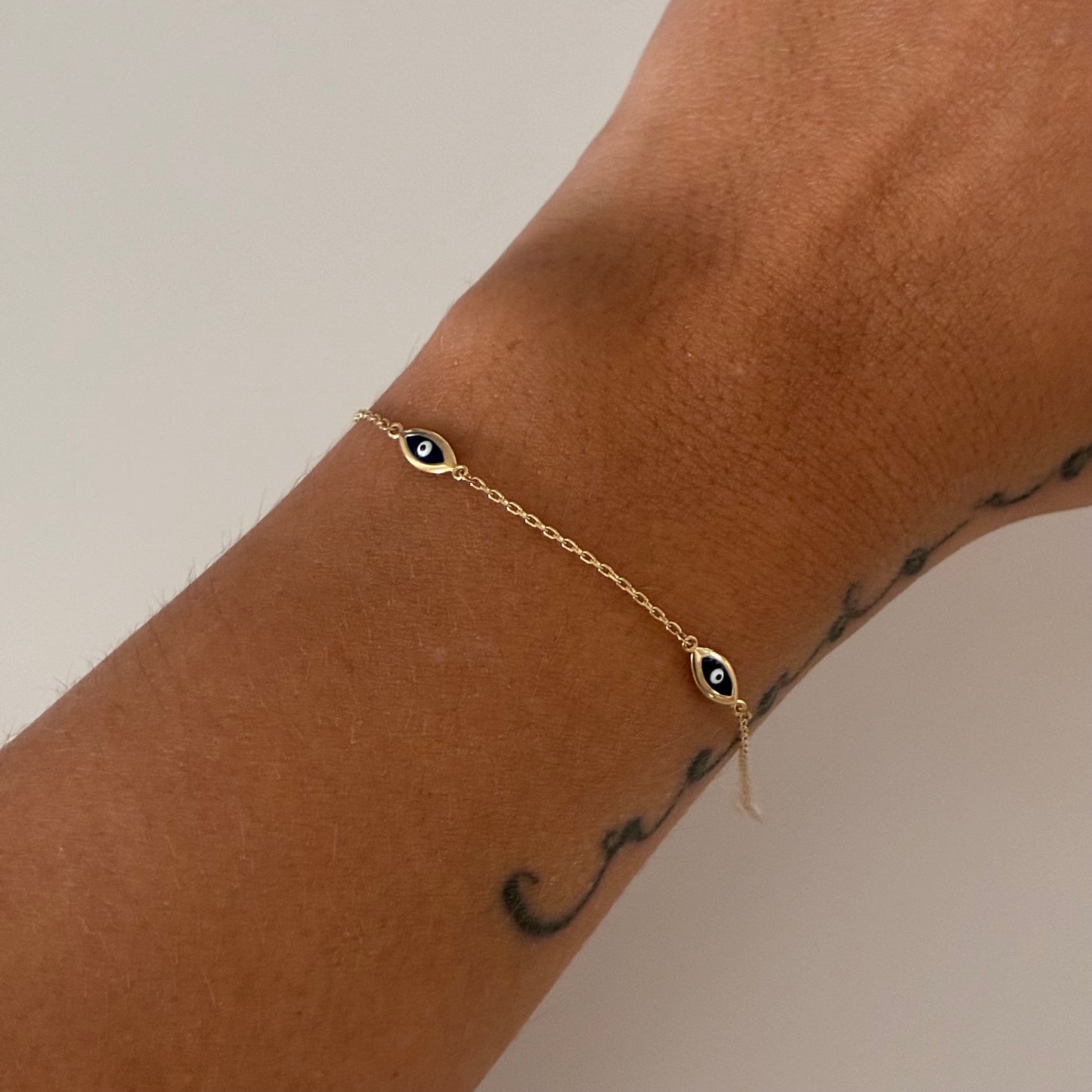 Turkish Eye Bracelet, Protective Gaze, 18K Yellow Gold, Italy, 18cm - 1.26g