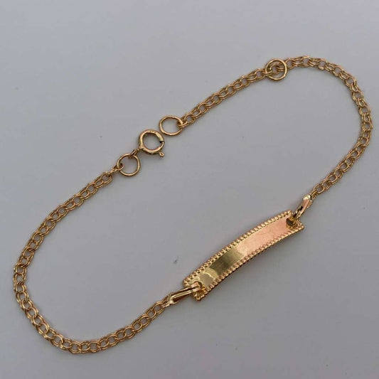 BABY BRACELET MINI RING + PLAIN RECTANGULAR PLATE WITH DIAMOND BEZEL YELLOW GOLD COL 18K 14CM TO 15.5CM - 1.25GR