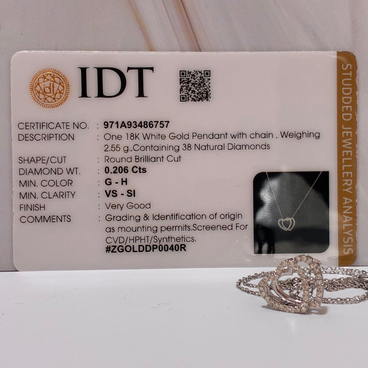CADENA MINI ROLON + DIJES DE CORAZON EN SILUETA DIAMANTES BLANCOS 0,20QTS ORO BLANCO ITALY 18K 45CM - 2,55GR