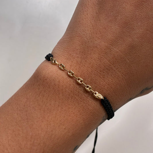 BLACK THREAD BRACELET COFFEE BEAN EMM 18K YELLOW GOLD - 0.53GR