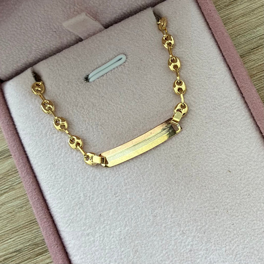 PULSERA GRANO DE CAFÉ PLACA TRES ORO 3.7MM ORO AMARILLO COL 18K 14CM - 1.93GR
