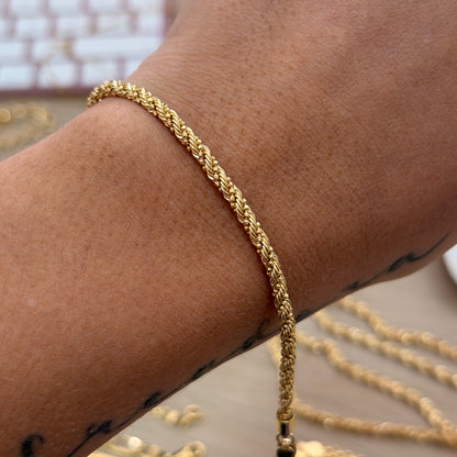 RIBBON BRACELET + MILITARY DIAMOND CUT 2.9MM YELLOW GOLD ITALY 18K -19CM 4.47GR