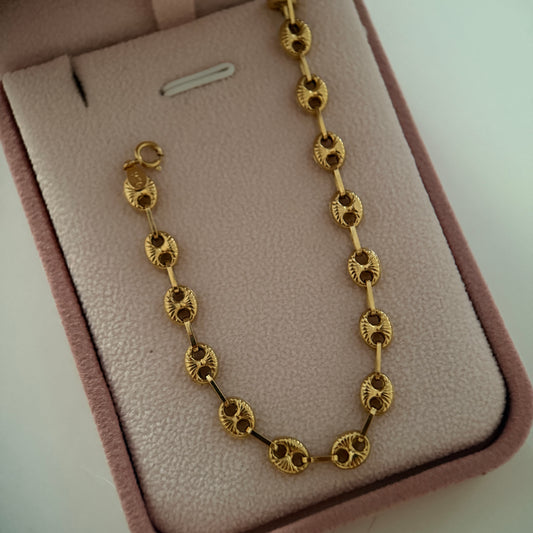 DIAMOND CUT COFFEE BEAN BRACELET 6MM 18K YELLOW GOLD 19.5CM - 4.48GR