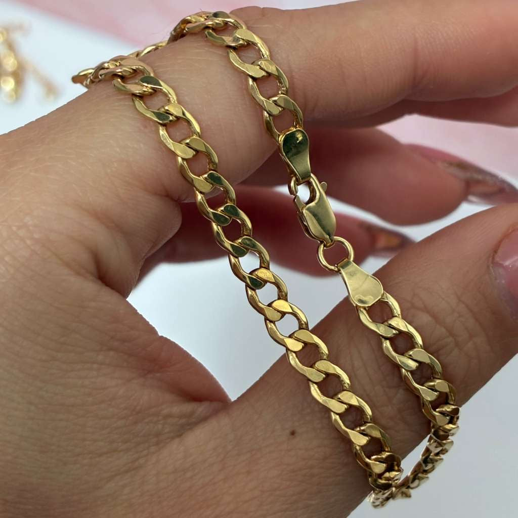PULSERA CUBANA MARTILLADA 4.5MM ORO AMARILLO ITALY 18K 21CM - 4,92GR