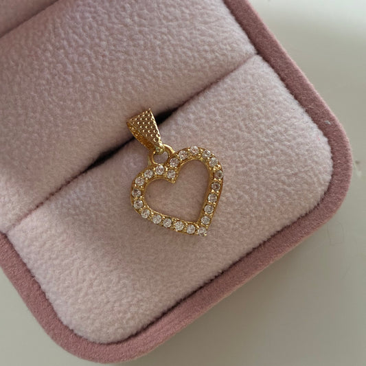 HEART SILHOUETTE PENDANT WITH WHITE STONES 2.0CM 18K YELLOW GOLD - 1.21GR