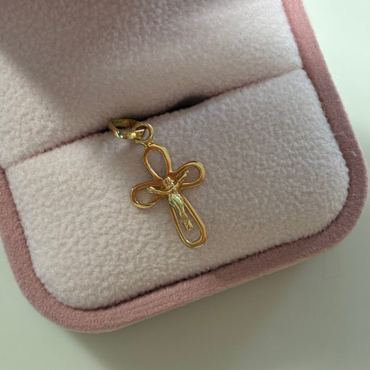 CROSS PENDANT WITH CHRIST SILHOUETTE 2.2CM 18K YELLOW GOLD - 0.63GR