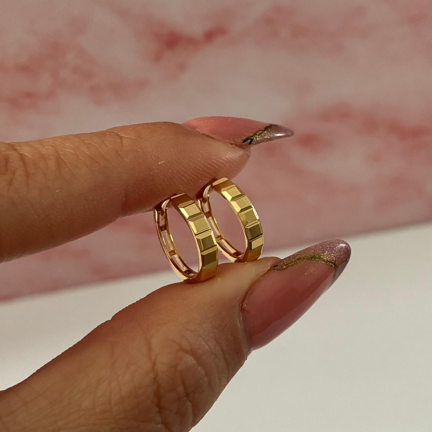 Diamond-set square click hoop earrings 1.2cm 18K yellow gold Italy - 2.09g