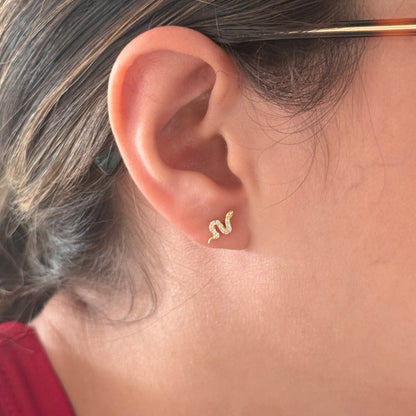 SNAKE EARRINGS WITH WHITE ZIRCONS IN 18K YELLOW GOLD - 0.84GR