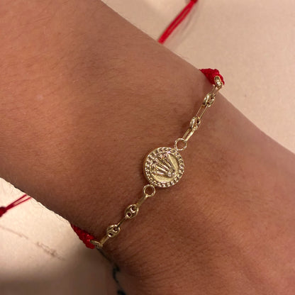 RED STRAND BRACELET DIAMOND CROWN CHARM + COFFEE BEAN 18K YELLOW GOLD - 1.0GR