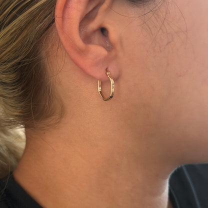 SMOOTH HEXAGONAL HOOP EARRINGS 1.3CM YELLOW GOLD 18K - 1.12GR