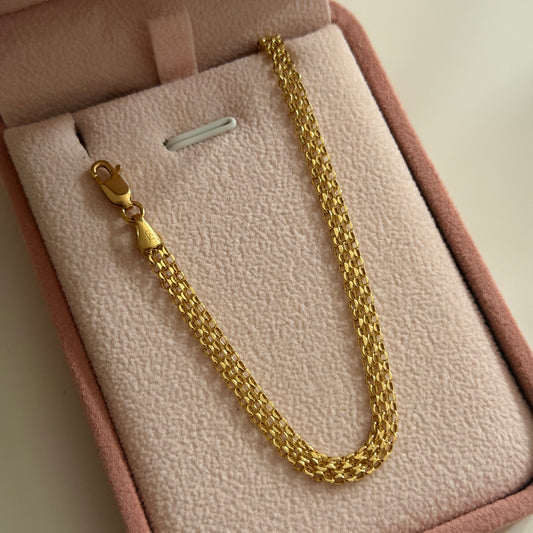 PULSERA CHINA DOBLE CARRIL 4.5MM HUECA ORO AMARILLO ITALY 18K 19CM - 2,4GR