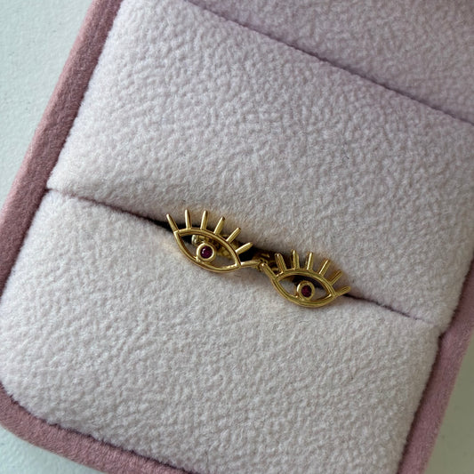 STUD EYES IN SILHOUETTE FUCHSIA STONE 18K YELLOW GOLD - 0.94GR