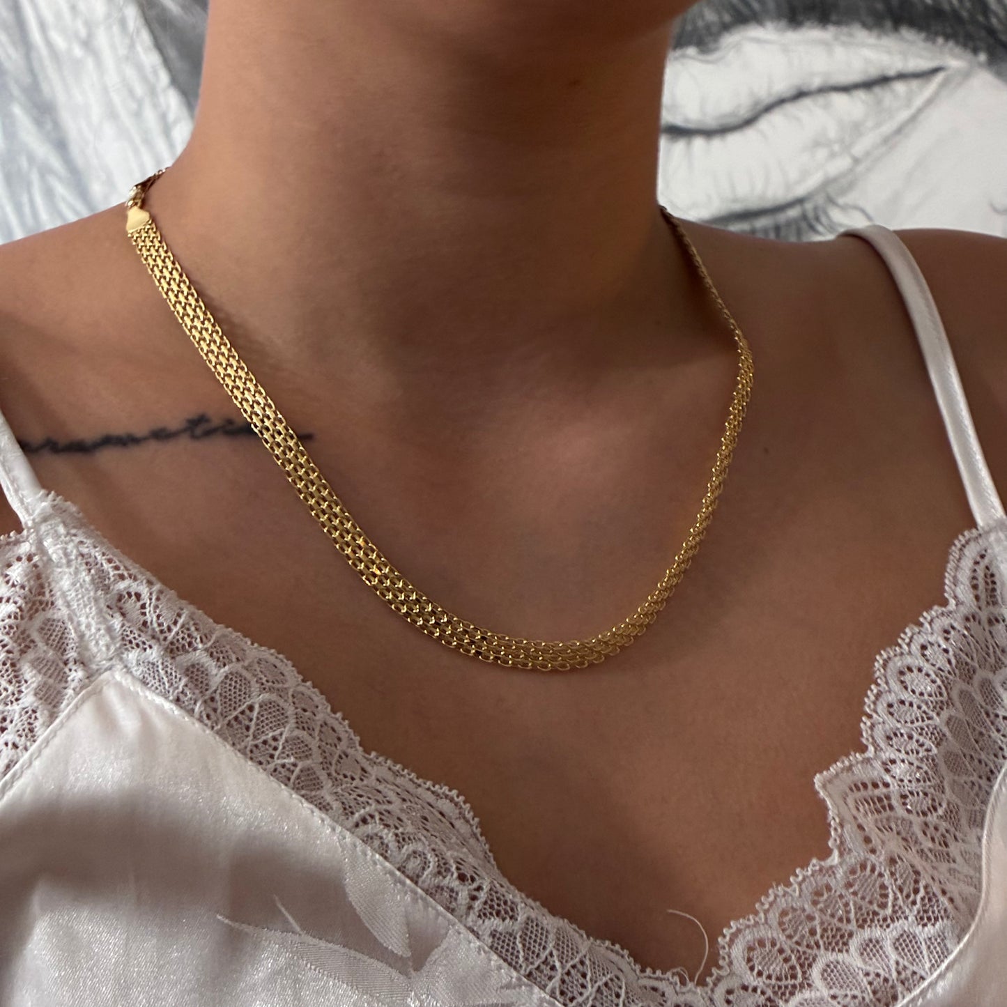 CADENA CHINA DOS CARRILES 6.5MM ORO AMARILLO ITALY 18K 50CM - 10,89GR