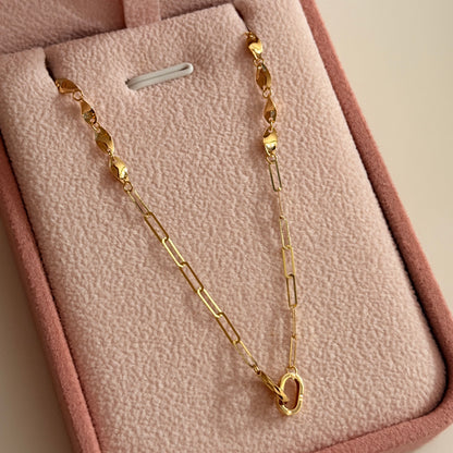 MINI FRANCO + PAPERCLIP BRAIDED CHAIN AND HUGGIE HOOP EARRINGS YELLOW GOLD ITALY ESP 18K 42CM TO 45CM - 1.21GR