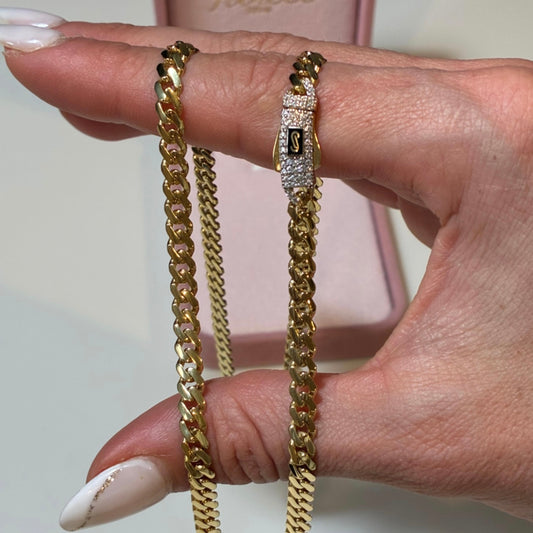 MONACO CUBAN CHAIN 4.5MM WHITE STONE CLASP ITALIAN YELLOW GOLD ESP 18K - 60CM 19.47GR