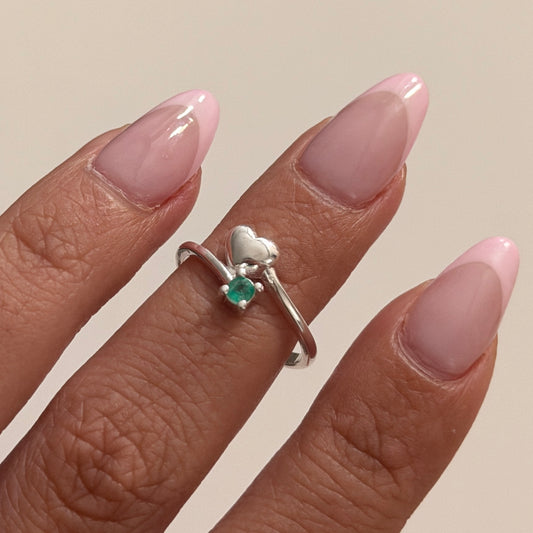 INTERTWINED HEART RING + NATURAL EMERALD 925 SILVER SIZE 6